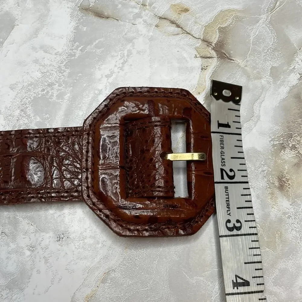 Vintage 80’s cowhide with croco grain octagonal buckle belt